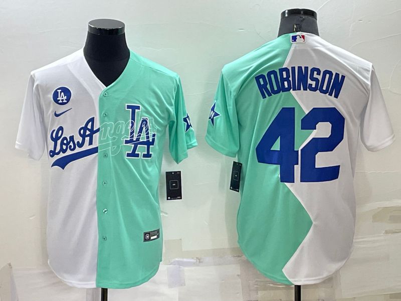 Men Los Angeles Dodgers 42 Robinson green white Nike 2022 MLB Jersey1